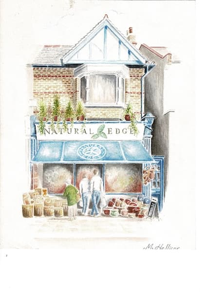 cute sketch showing the Natural Edge shopfront