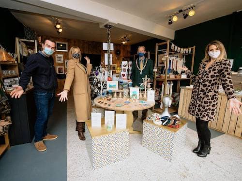 Urban-B team showing of their products in a shop