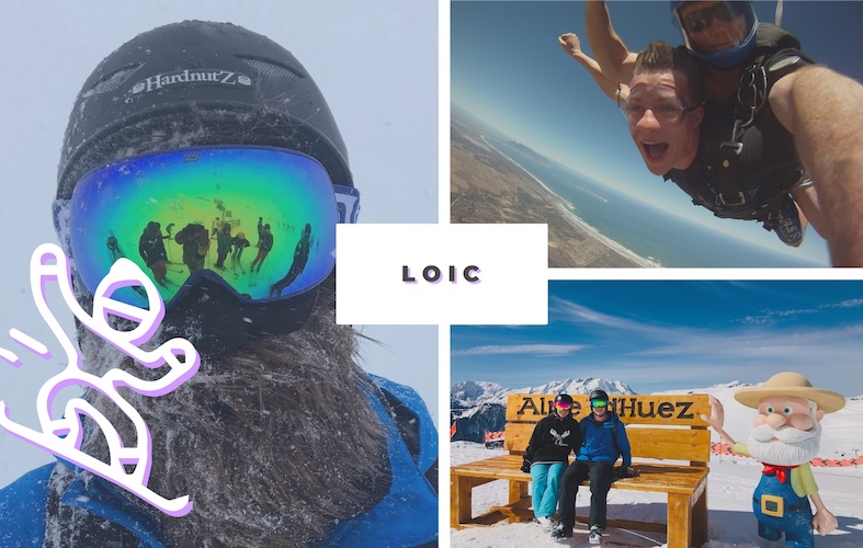 Loic sky diving in South Africa, Loic skiing in the French Alps